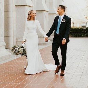 Modest Long Sleeve Satin Wedding Gown